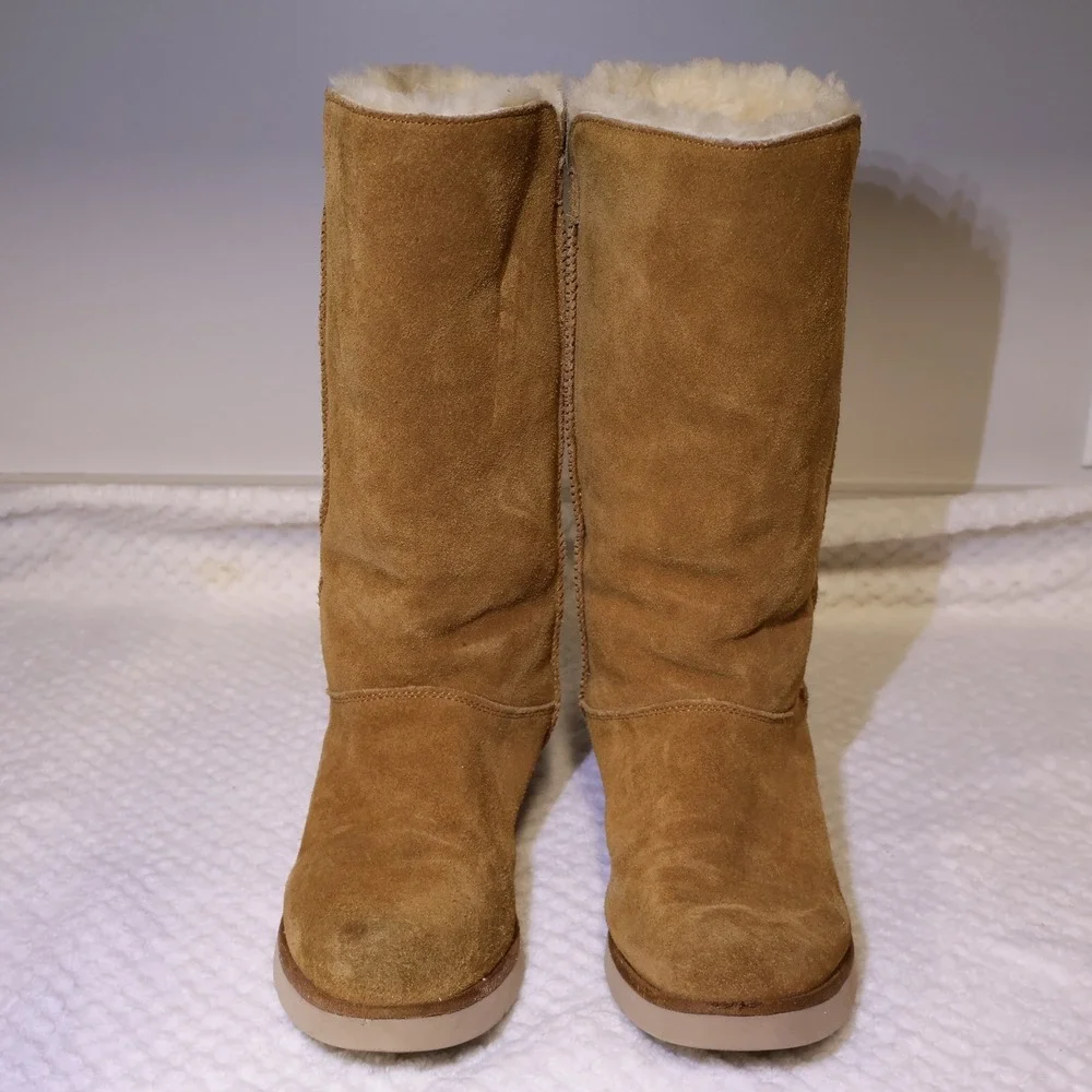 Koolaburra by UGG Womens 8 Tall Boots Chestnut Suede Faux Fur Lining 1015880